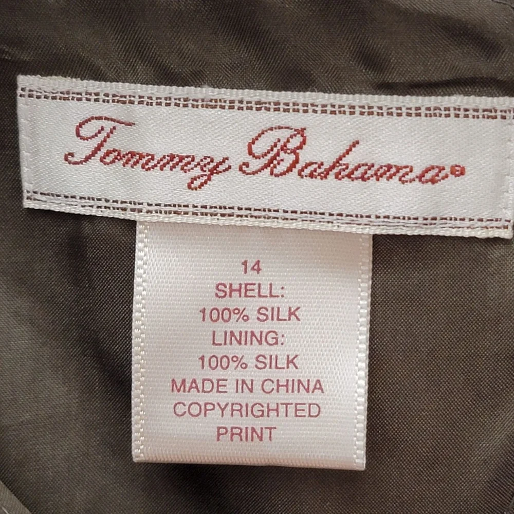 Tommy Bahama Silk Tank Top Womens 14 Lily‎ Island Shell Green Floral Resort Wear